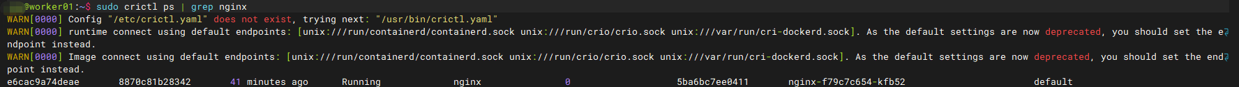 crictl ps 输出,nginx 容器仍在运行